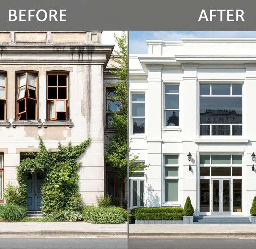 Façade d’immeuble avant et après ravalement